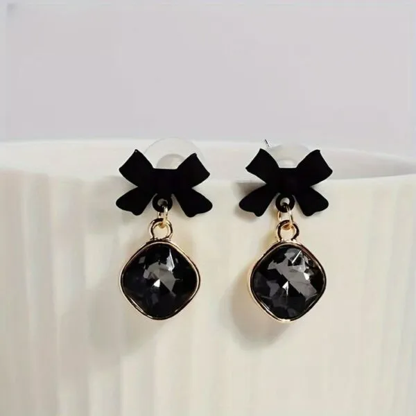 Black Bow Stone Earrings