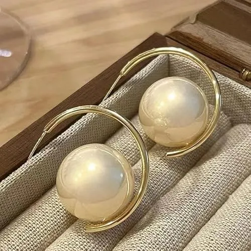 Bold Pearl Hoops Earrings