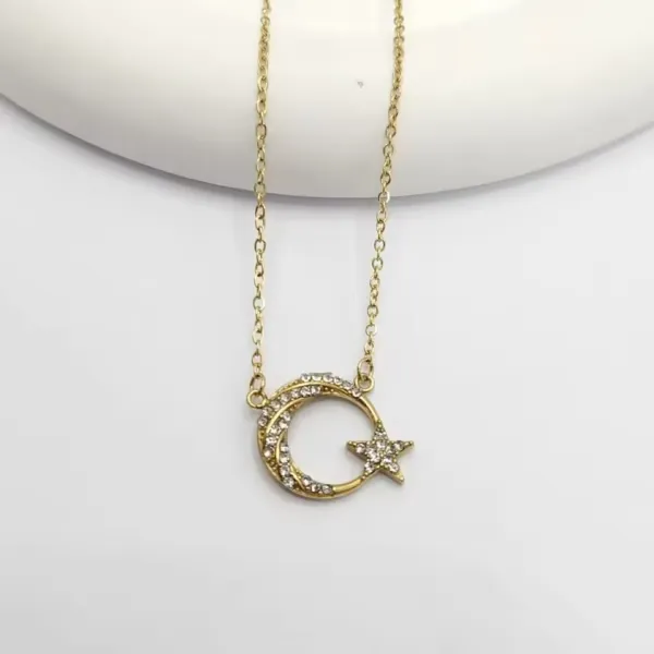 Crescent Moon Star Crystal Necklace