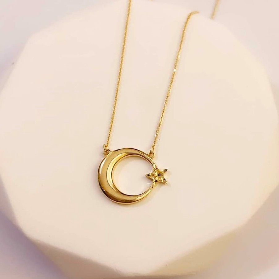 Crescent Moon Star Necklace