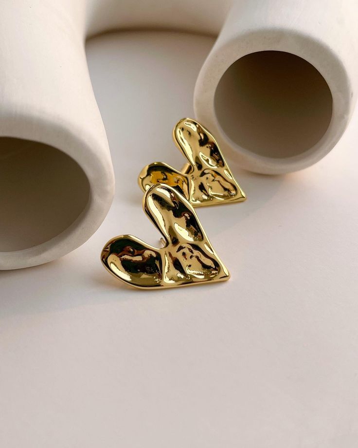 Molten Gold Heart Studs Earrings