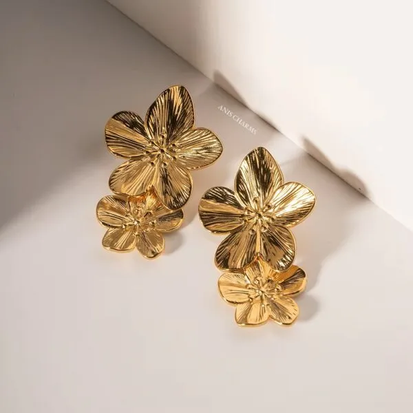 Double Blossom Golden Studs Earrings
