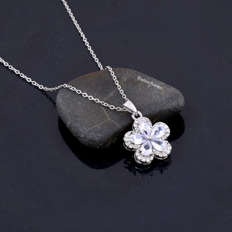 Zircon Crystal Flower Pendant Necklace
